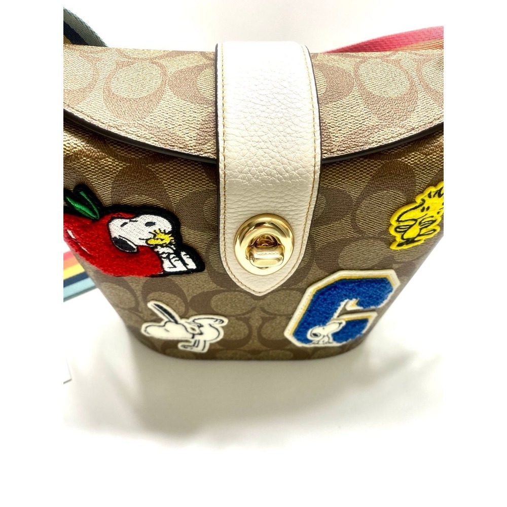 Snoopy COACH X PEANUTS ADDIE CROSSBODY SIGNATURE CANVAS W/VARSITY PATCHES C4113 - Picture 3 of 6